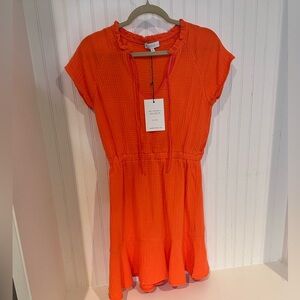 S'EDGE Raleigh 100% Cotton Dress In Blood Orange NWT- Size XS